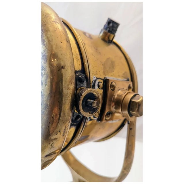 Brass Vintage Brass Yacht Search Light: Nautical Decor With Walnut Base For Sale - Image 8 of 11