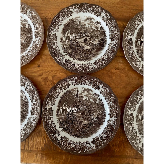 Antique J & G Meakin Dinner Plates "Stratford Stage" - Set of 4 For Sale - Image 6 of 9