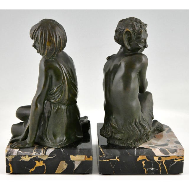 1920s Art Deco Bronze Nymph and Faun Bookends by Pierre Le Faguays, Set of 2 For Sale - Image 5 of 10