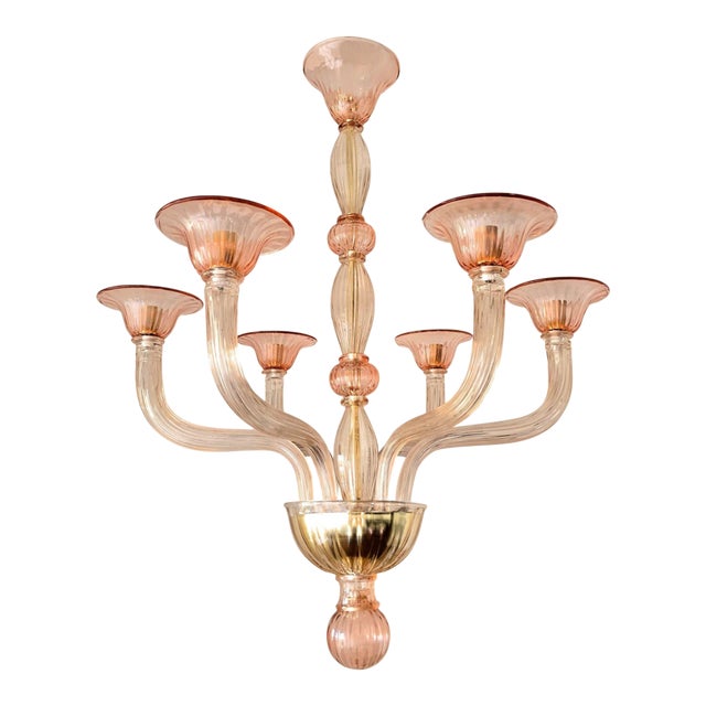 1970s Pink Neoclassical Murano Glass Chandelier For Sale