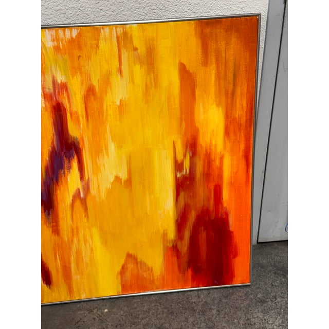 Textile Mid Century Modern Canvas Painting, Framed For Sale - Image 7 of 12