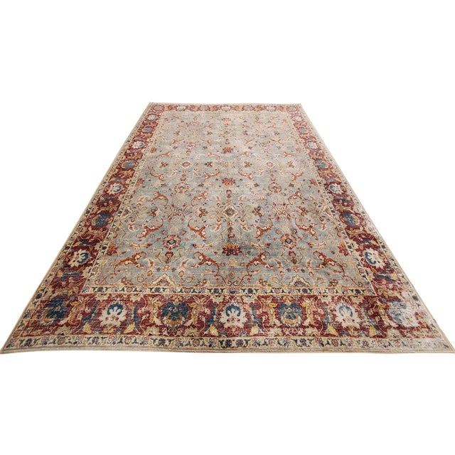 Antique Tabriz Rug, Handmade Oriental Rug in Terracotta, Light Blue, Gold, Green For Sale - Image 16 of 17