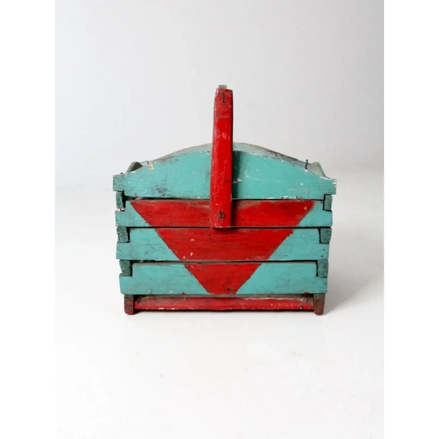 Antique Folk Art Wooden Crate Basket For Sale - Image 4 of 9