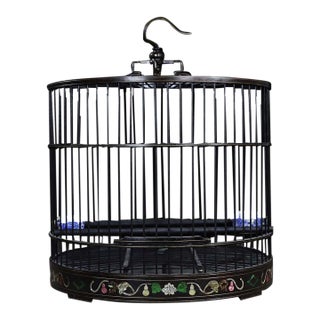 Black Zitan Wood Bird Cage Inlaid With Mother-of-Pearl For Sale