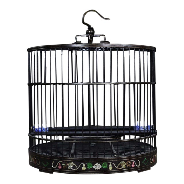 Black Zitan Wood Bird Cage Inlaid With Mother-of-Pearl For Sale