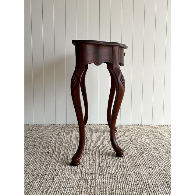 Vintage Mahogany Entry Console Table With Shaped Front and Brass Pull For Sale - Image 9 of 12