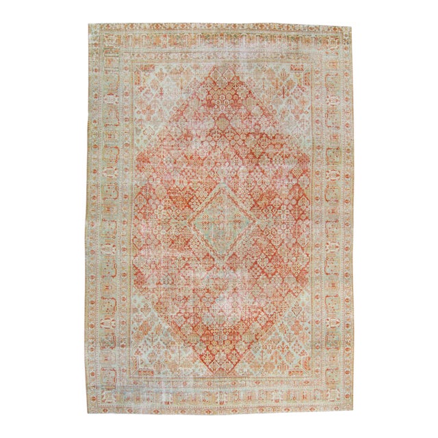 1930s Vintage Medallion Light Blue Terra Cotta Hand-Knotted Rug - 11’2” X 16’2” For Sale