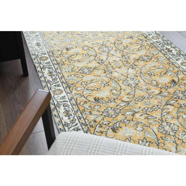 Vintage Turkish Oushak Handmade Wool Cotton Yellow Runner Rug For Sale In San Francisco - Image 6 of 11