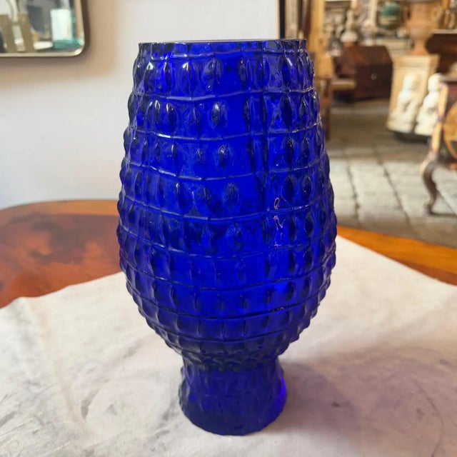 Roberto Cavalli Cobalt Blue Glass Vase, Textured Design, Circa 2000 For Sale - Image 14 of 15