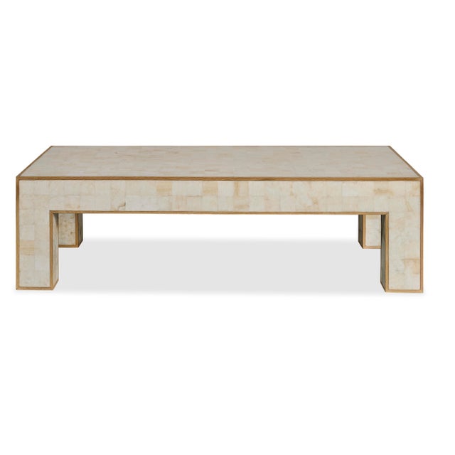 Crystal Stone parsons-style cocktail table with light oak trim. Organic materials meet modern form.