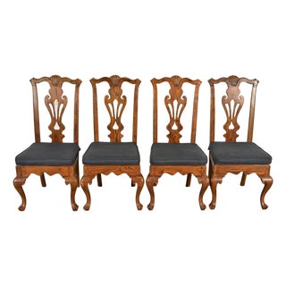Henredon Georgian Carved Solid Oak Dining Chairs, Set of Four For Sale