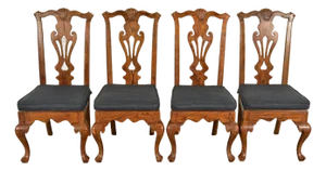 Henredon Georgian Carved Solid Oak Dining Chairs, Set of Four