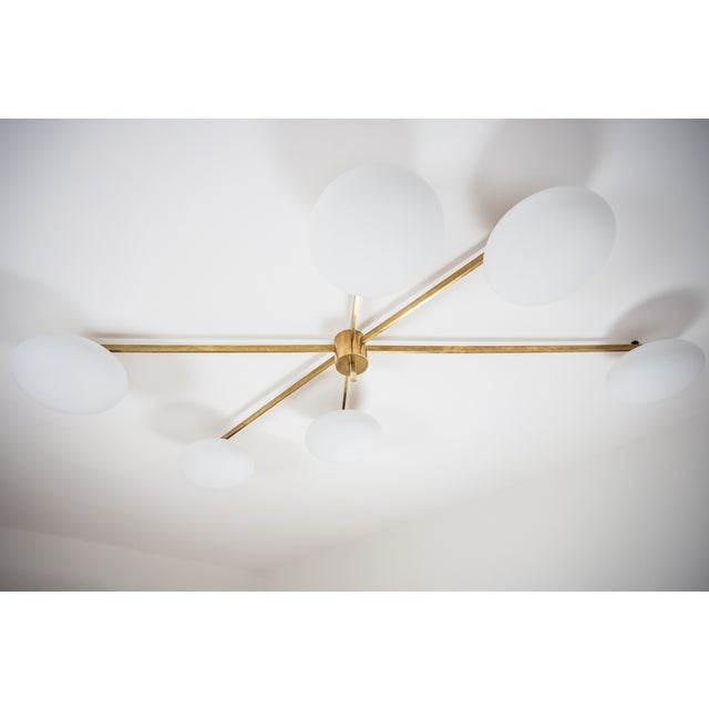 Stella Tribute Angelo Lelli Style Brass And Opaline Ceiling Lamp