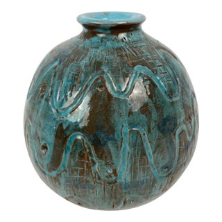 Round Mid-Century Ceramic Vase, Studio Pottery Vase Signed For Sale