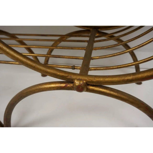 Vintage 1960s Hollywood Regency Bench Gold Gilt Metal With Tiger Cushion, Italian This beautiful Florentine-Hollywood-...