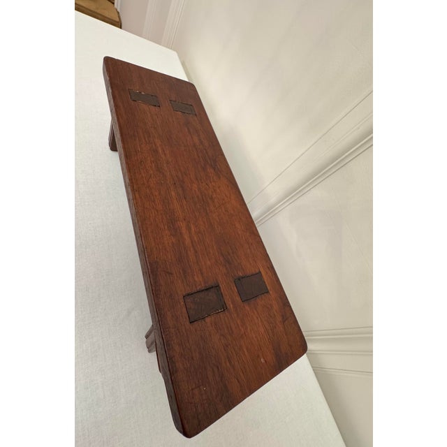 Vintage American Primitive Mortise & Tenon Solid Wood Low Stool For Sale - Image 10 of 11