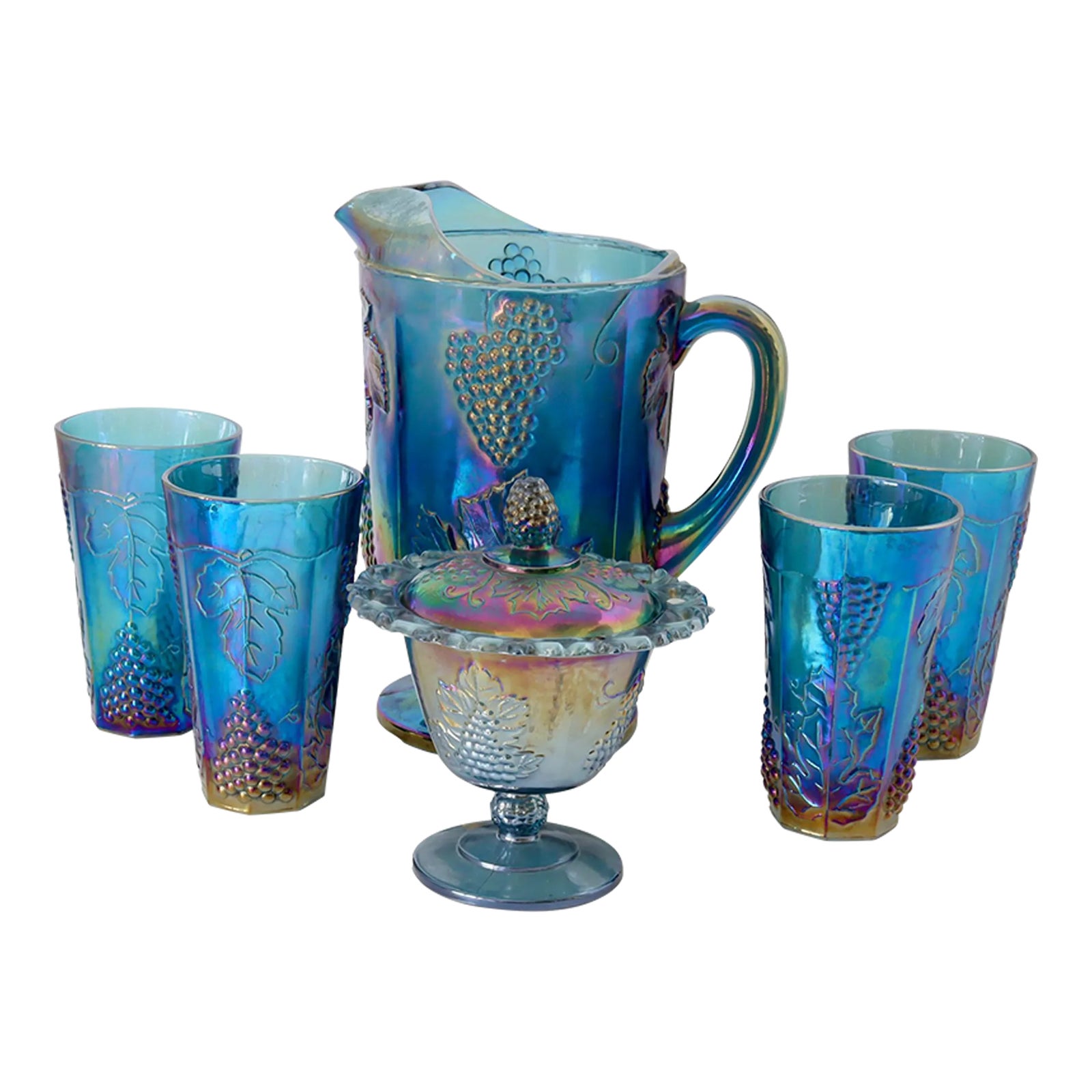 1970s Carnival Glass Beverage Set, 6Pcs | Chairish