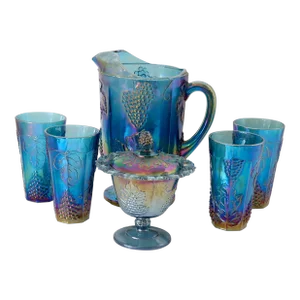1970s Carnival Glass Beverage Set, 6Pcs