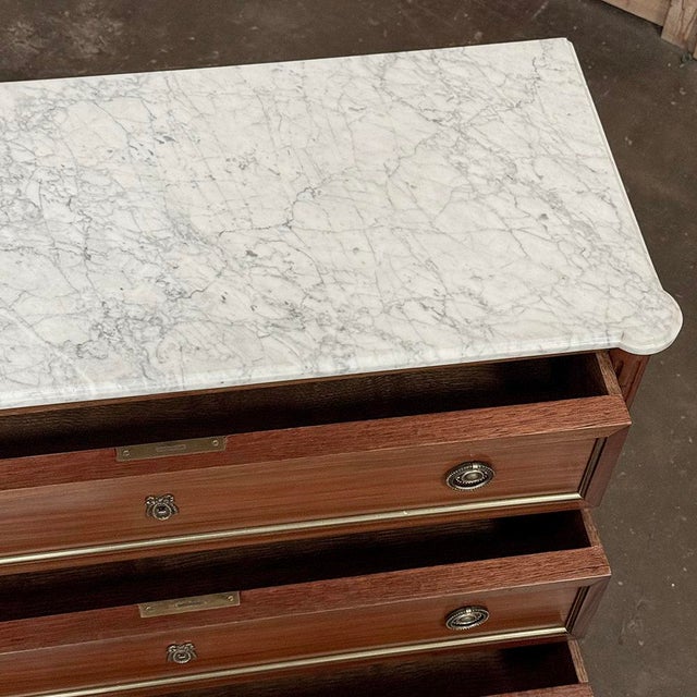 Antique French Louis XVI Mahogany Commode With Carrara Marble For Sale - Image 14 of 16