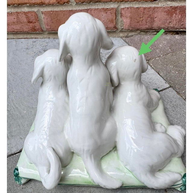 Vintage Mid 20th Century Italian Majolica Trio of Pups Figurine For Sale - Image 11 of 11