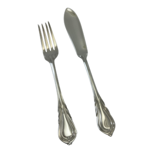 1980s Silver 12 Pair Fish Eaters, 12 Fish Forks & 12 Fish Knives, Lily - 24 pcs