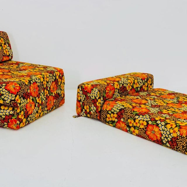 Textile Mid-Century Space Age Lounge Chair with Floral Pattern, Germany, 1980s For Sale - Image 7 of 10
