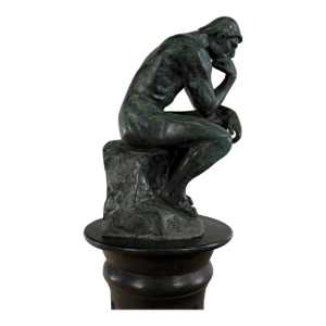 After Rodin “The Thinker” Bronze Sculpture, Signed, Green Patina – 14”