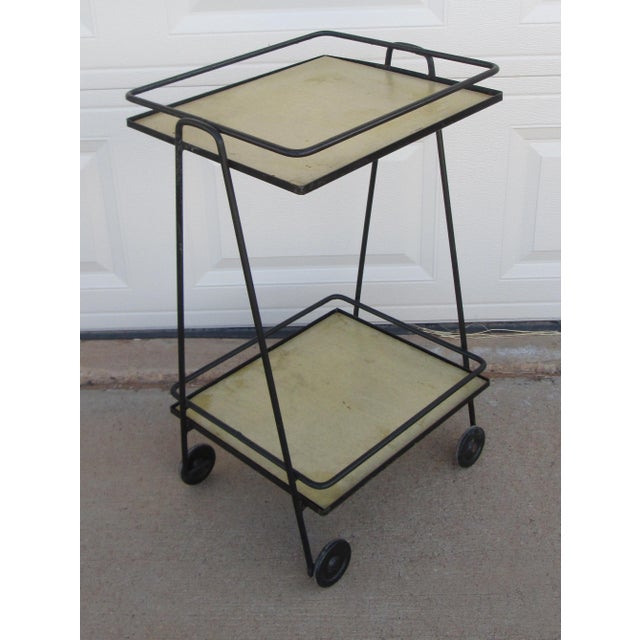 Black Mid 20th Century Iron 2 Tier Rolling Bar Cart Mathieu Matégot Style For Sale - Image 8 of 18