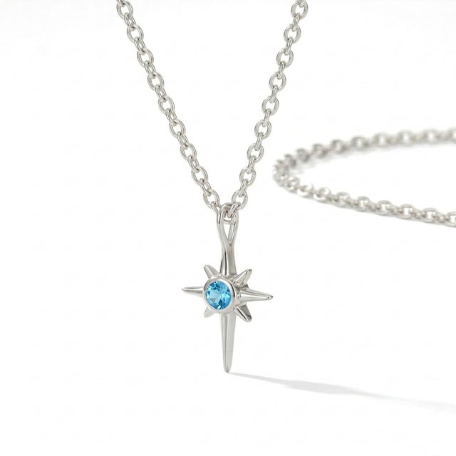 Swiss Blue Topaz Star Pendant, Northern Star Celestial Pendant For Sale - Image 4 of 4