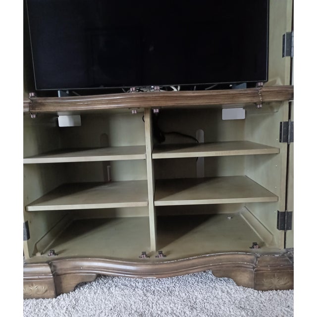 Hooker Seven Seas Old World Hand Painted Serpentine Media Armoire 79" X 46" X 25" Brown, Sage For Sale - Image 12 of 14