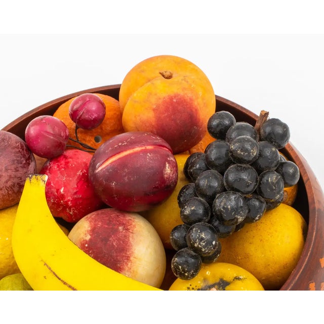 Vintage Italian Hand Painted Marble Stone Fruit in a Hand-Turned Bowl For Sale In Philadelphia - Image 6 of 8