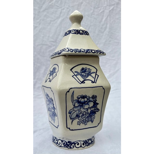Delft Late 20th Century Delft Style Blue and White Floral Lidded Vase For Sale - Image 4 of 12