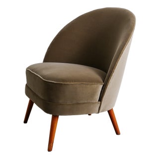 Mid-Century Modern Swedish Asymmetrical Chair in Green Brown Velvet by Arne Norell, 1950s For Sale