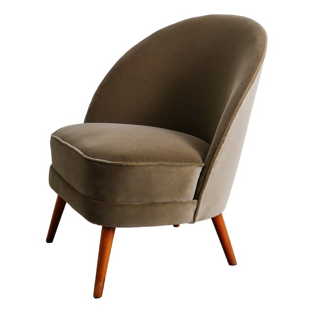 Mid-Century Modern Swedish Asymmetrical Chair in Green Brown Velvet by Arne Norell, 1950s For Sale