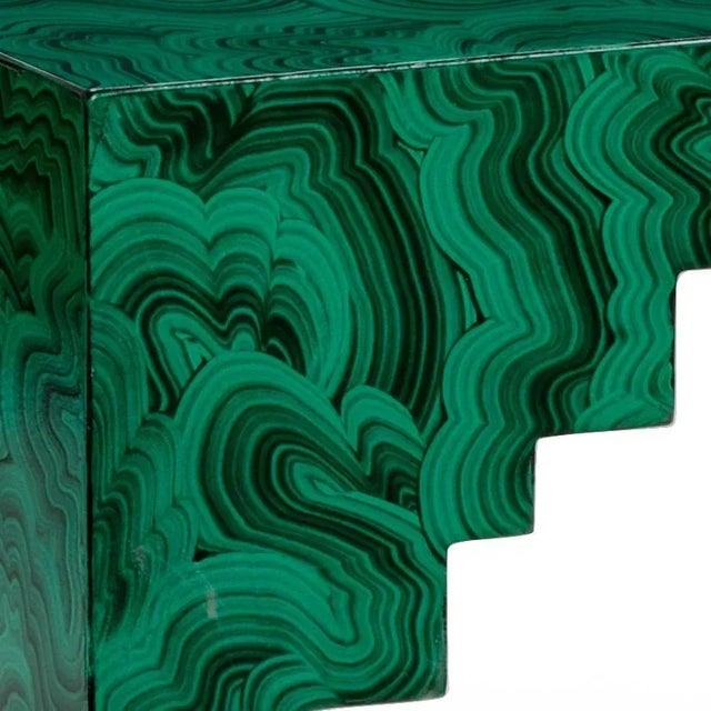 Wooden side table with green malachite finish. Hand painted