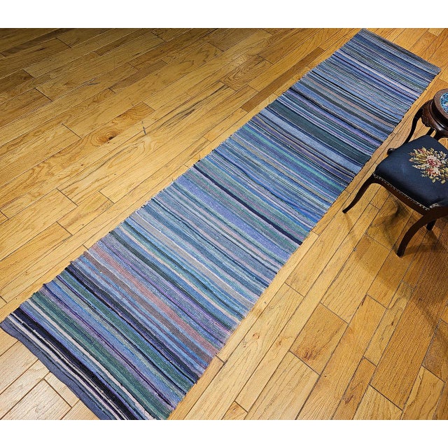 Early 20th Century Antique American Amish Rag Runner, Handwoven Wool & Cotton, Stripe Pattern, 3x26 For Sale - Image 5 of 18