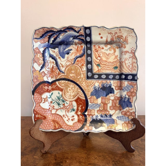 1900 - 1909 Large Antique Japanese Imari Square Plate, 1900 For Sale - Image 5 of 6