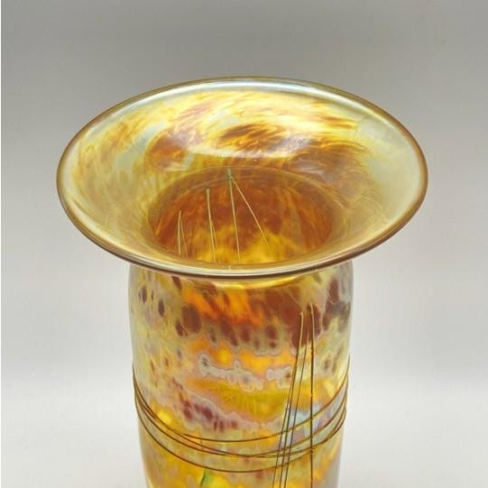 Roger Roland Golden Iridescent Signed Art Glass Vase (Hand Blown, 8.75-inch, Vintage) For Sale In Philadelphia - Image 6 of 17