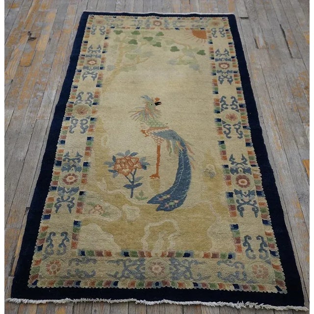 1930s Beige Peacock Antique Chinese Peking Carpet 3' X 5'9" Knotted Wool Rug For Sale - Image 13 of 13