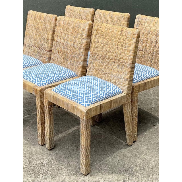 Vintage Woven Rattan Dining Chairs in Quadrille For Sale - Image 14 of 18