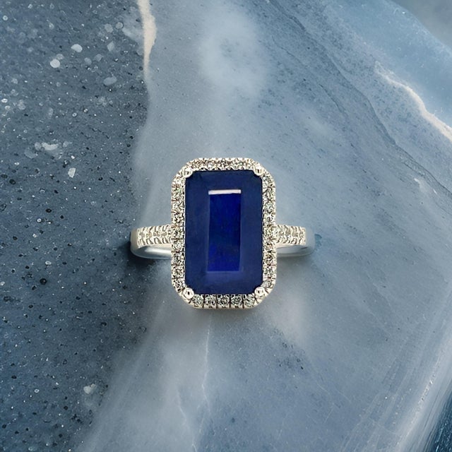 Sapphire Diamond Ring Size 6.25 14k Gold 6.84 TCW Certified For Sale - Image 4 of 13