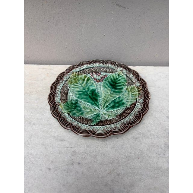 French Majolica chesnut leaf plate signed Villeroy & Boch, circa 1890.