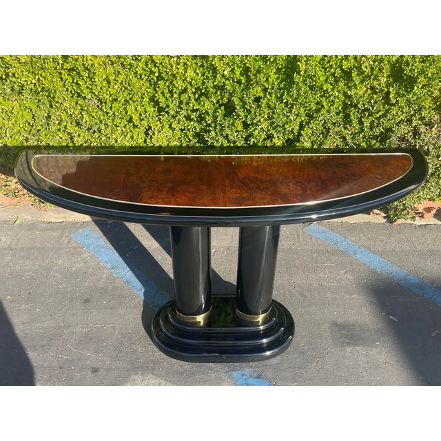 Henredon Scene Three Burl Wood & Black Lacquer Console Table Chairish