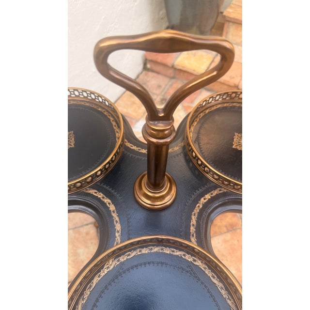 Vintage Maitland-Smith Trefold Tooled Leather & Brass Side Table For Sale - Image 14 of 16