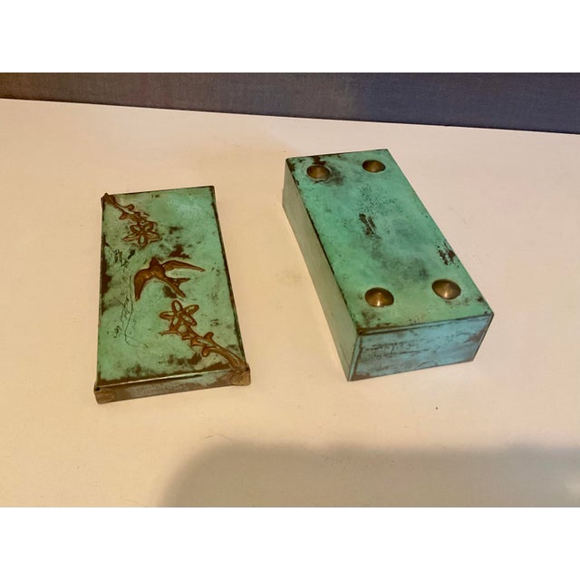 Pistachio Vintage Zenda Mexico Copper Box With Bird and Floral Relief For Sale - Image 8 of 16