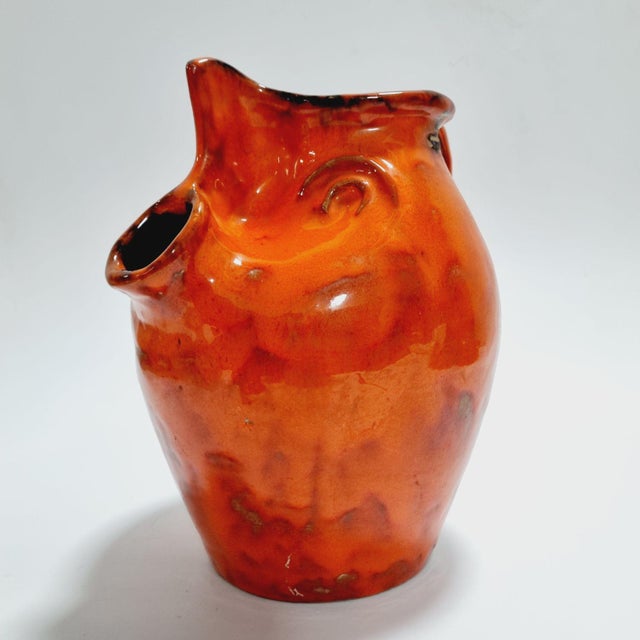 Ceramic Vintage Orange Glazed Ceramic Face Jug, 1960s For Sale - Image 7 of 15