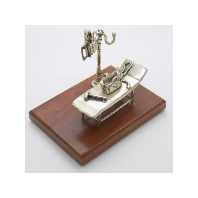 Metal Vintage Italian Silver Doctors Cabinet Scene on Wooden Base attributed to Sacchetti, 1970s For Sale - Image 7 of 13