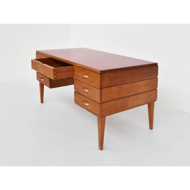 1950s Italian Desk with Red Glass Top in the style of Gio Ponti, Italy, 1950s For Sale - Image 5 of 11