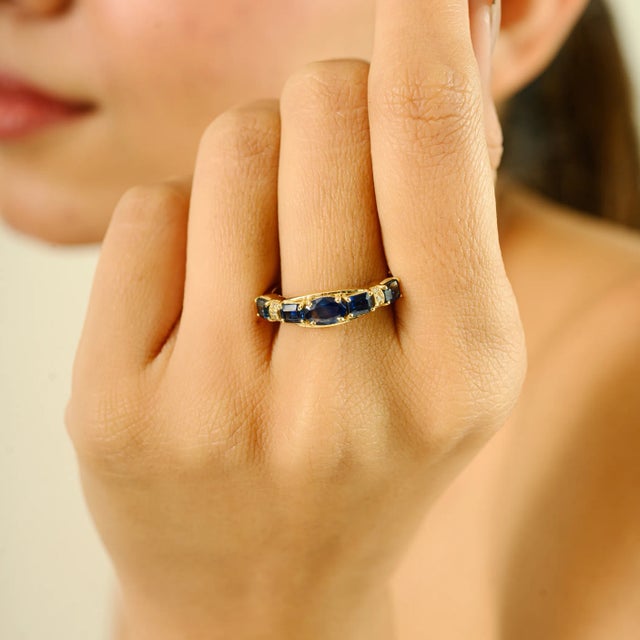 Not Yet Made - Made To Order Victorian Revival Blue Sapphire 14k Gold Band Size 6.5 For Sale - Image 5 of 14