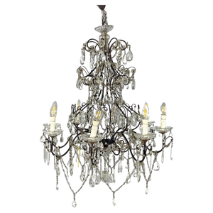 Italian Glass Drop Chandelier with Metal Structure, 1950s